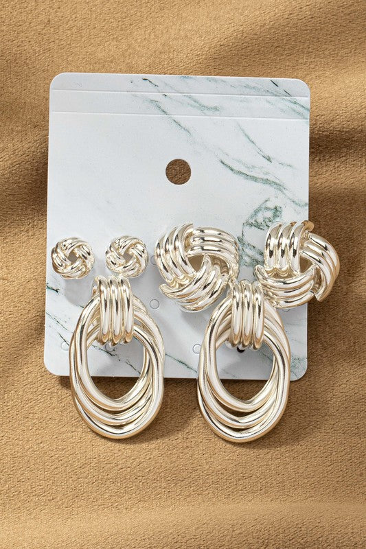 The Knot Trio Premium  Metal  Earrings