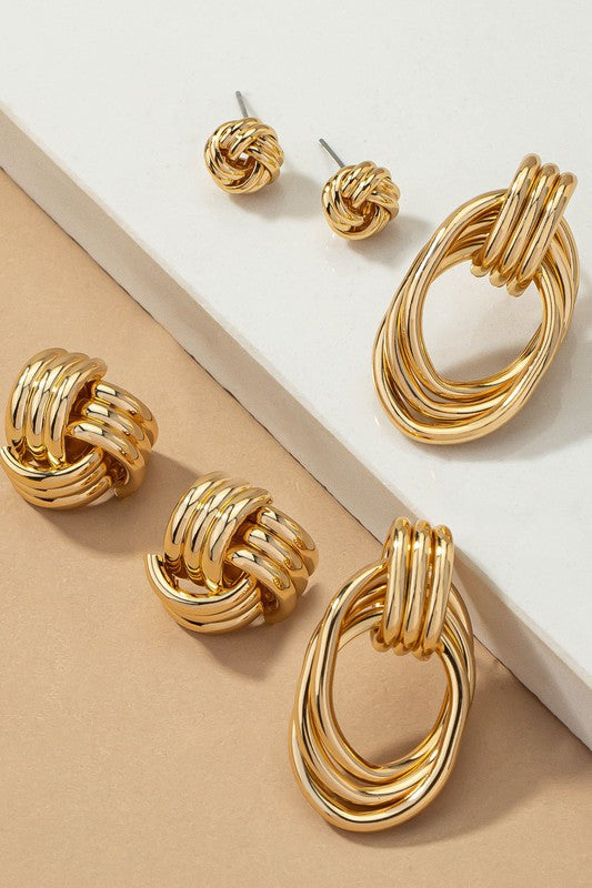 The Knot Trio Premium  Metal  Earrings