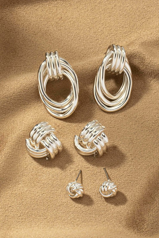 The Knot Trio Premium  Metal  Earrings